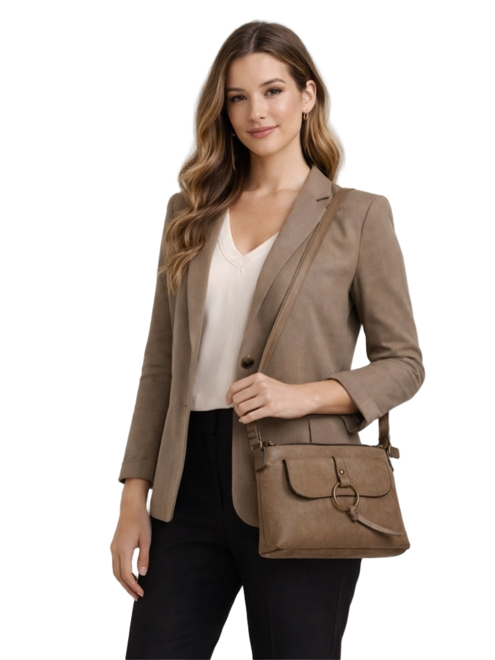 brown Crossbody Bag with Ring Detail